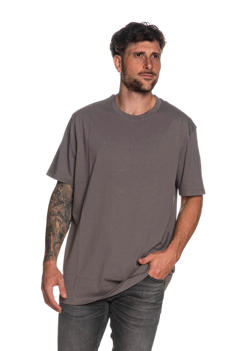 T Shirt Armani Exchange Ax Rubber Ss Tee Da Uomo Grigio Ferro