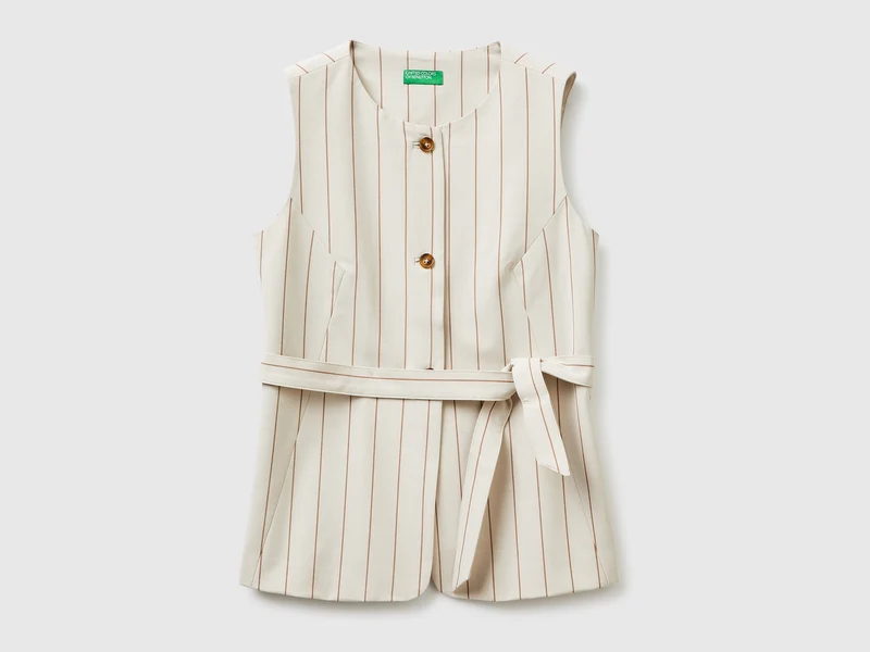 Gilet lungo gessato con cintura