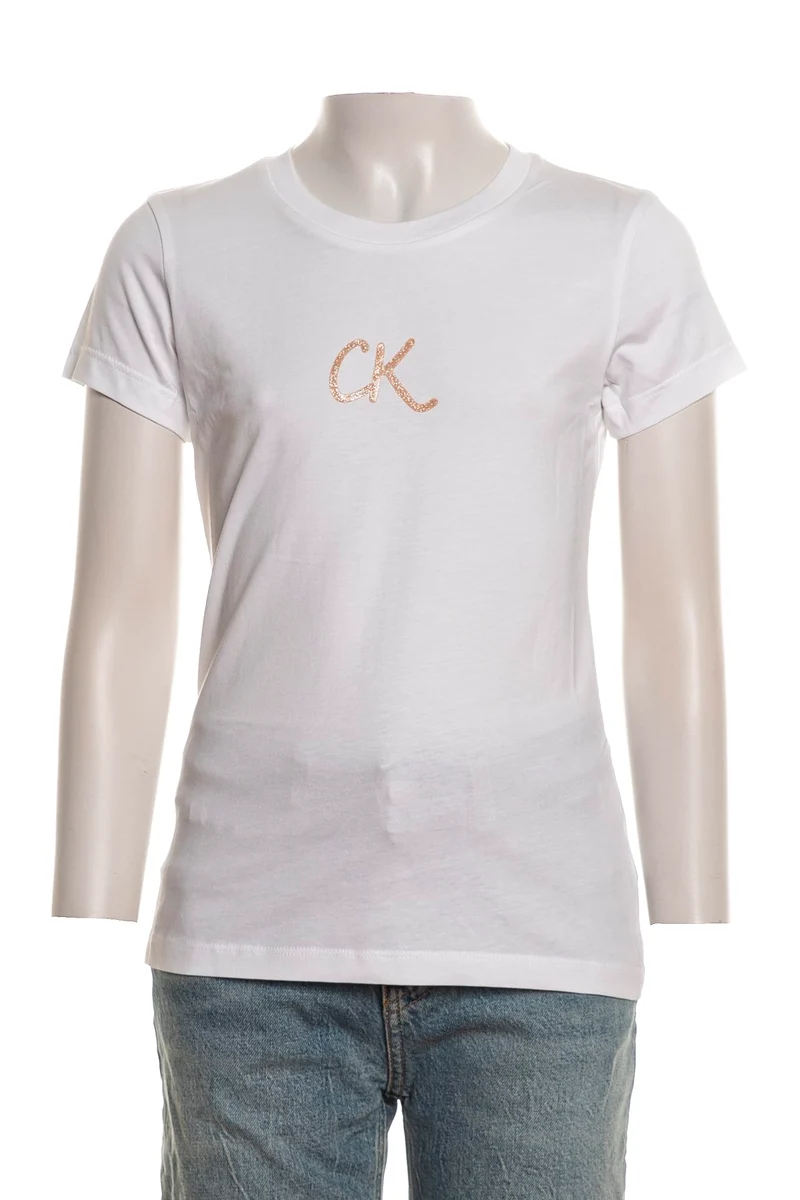 T Shirt Calvin Klein Mono Glitter Da Bambina Bianca