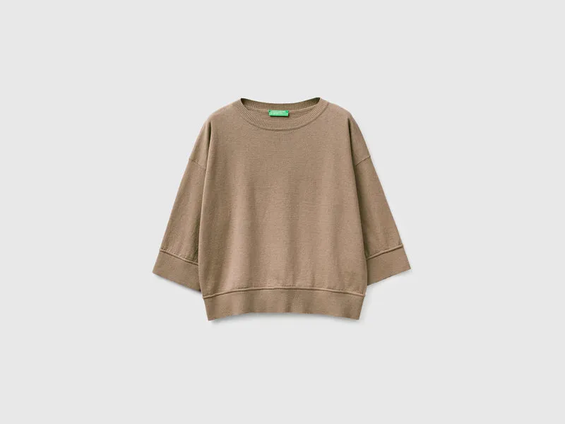 Maglia girocollo in cotone e lana