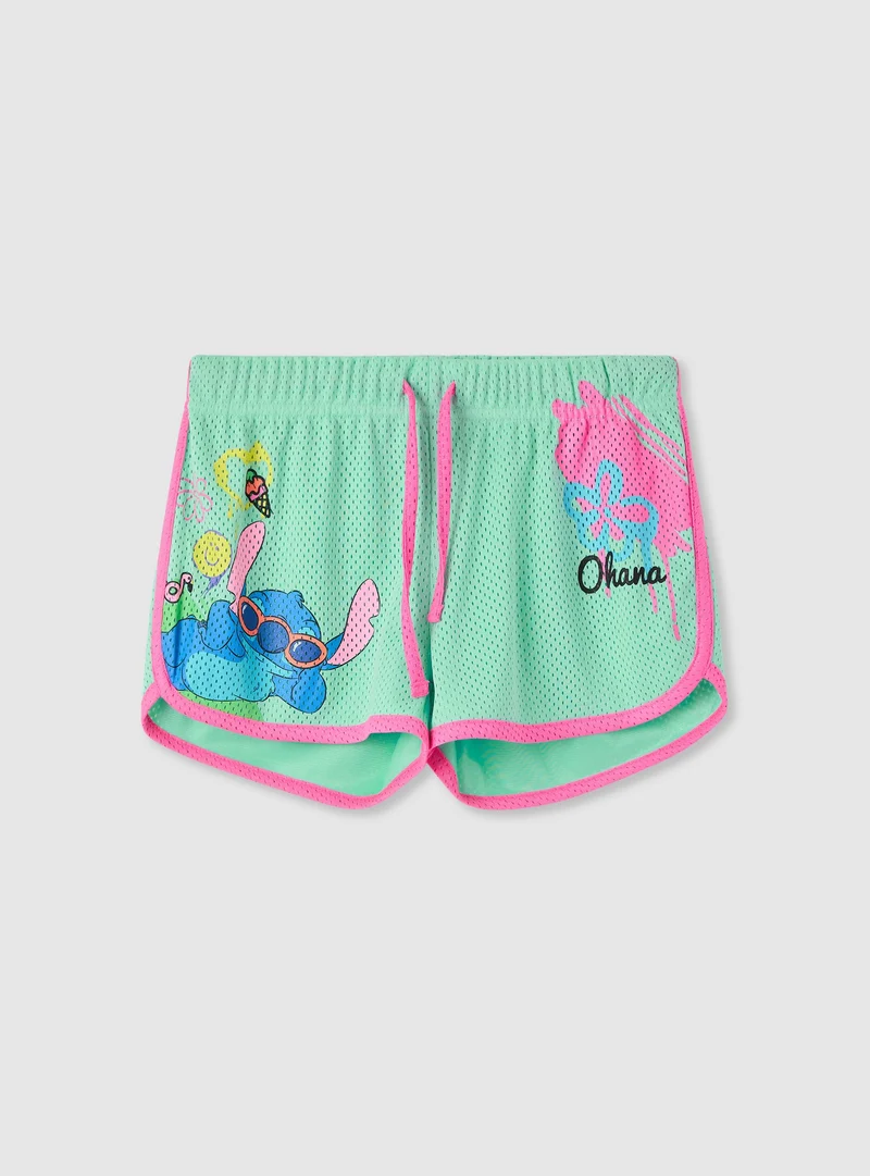 Shorts sportivi in rete con stampa Stitch®