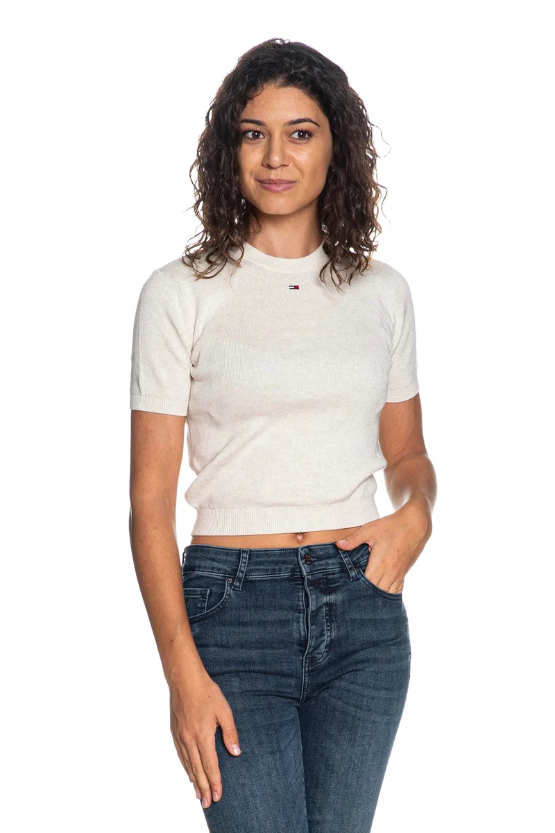 Maglia Tommy Hilfiger Tjw Ess Ss Swt Da Donna Ecrù Melange