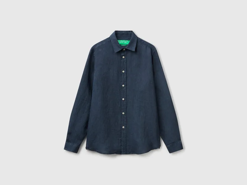 Camicia blu notte in puro lino