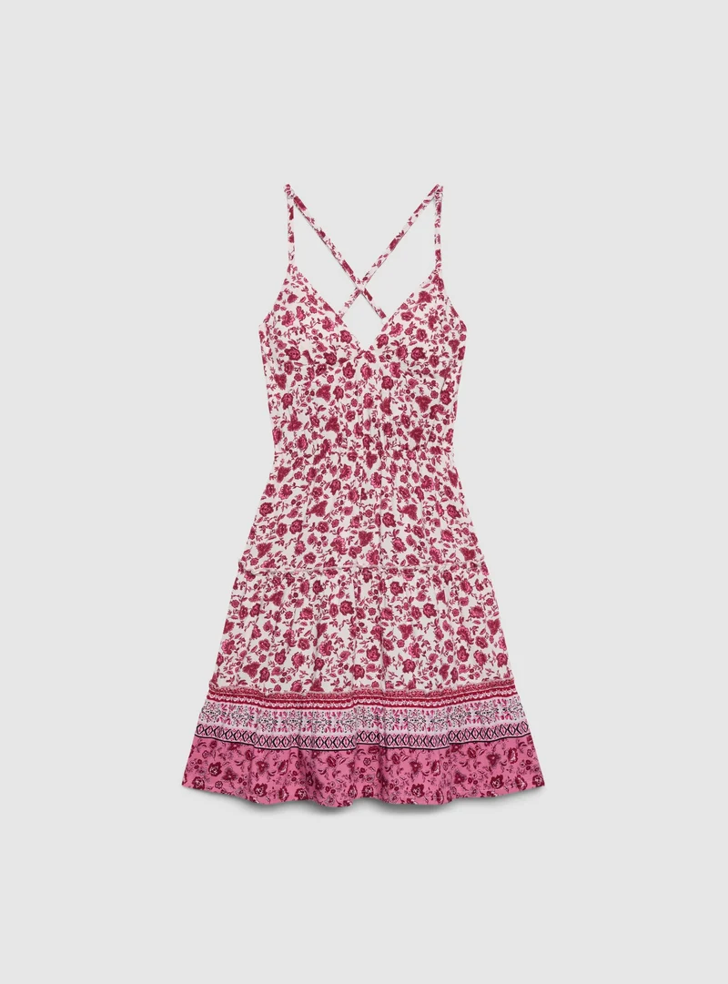 Vestito con bretelline incrociate e stampa floreale