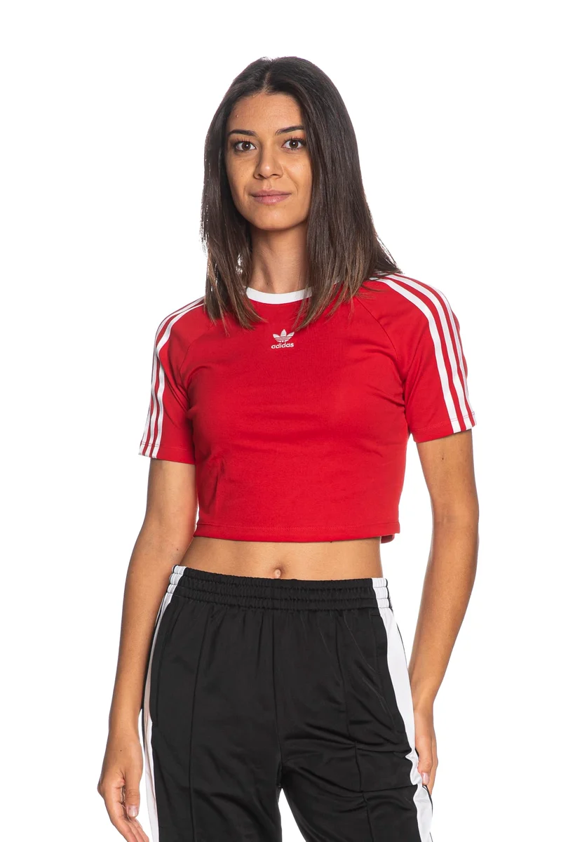 T Shirt Top Adidas Originals 3 S Baby Tee Da Donna Rossa Bianca