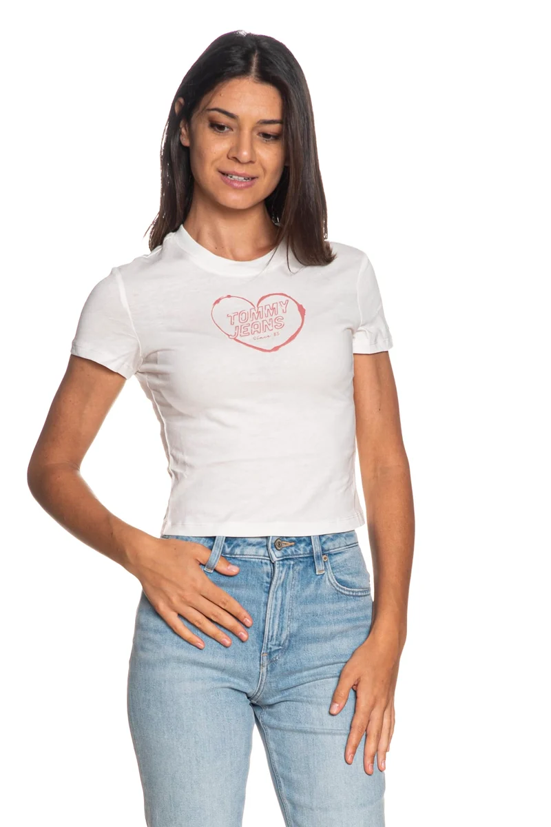 T Shirt Tommy Hilfiger Tjw Sh Heart Ss Tee Da Donna Bianca