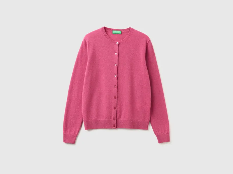 Cardigan girocollo prugna in pura lana Merino