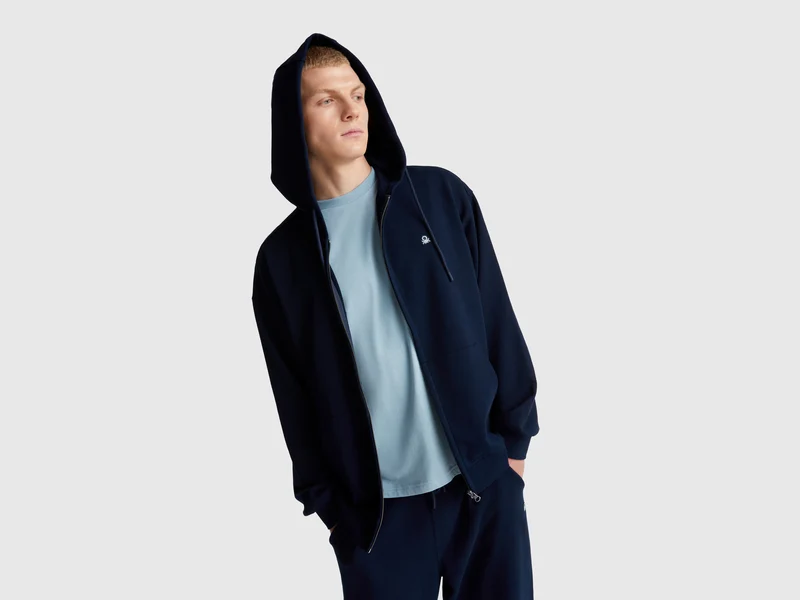 Felpa in cotone con zip e cappuccio