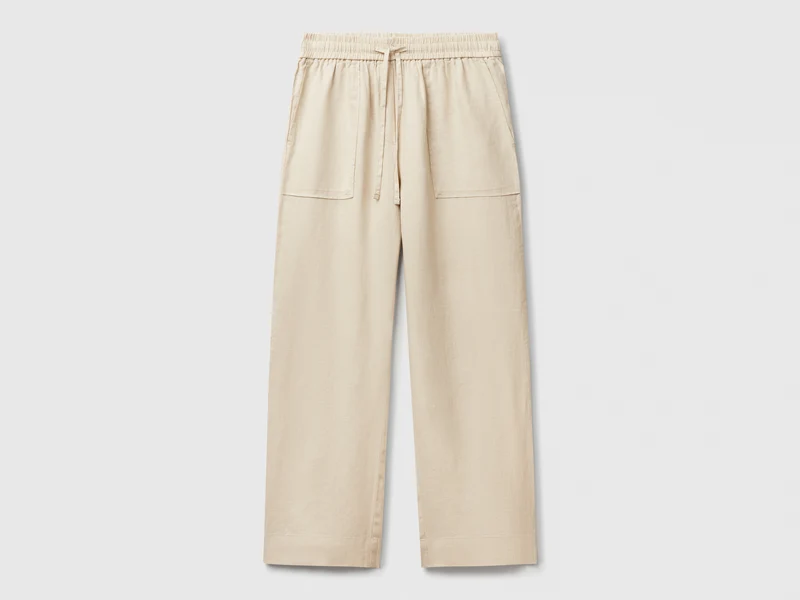 Pantaloni in puro lino con elastico