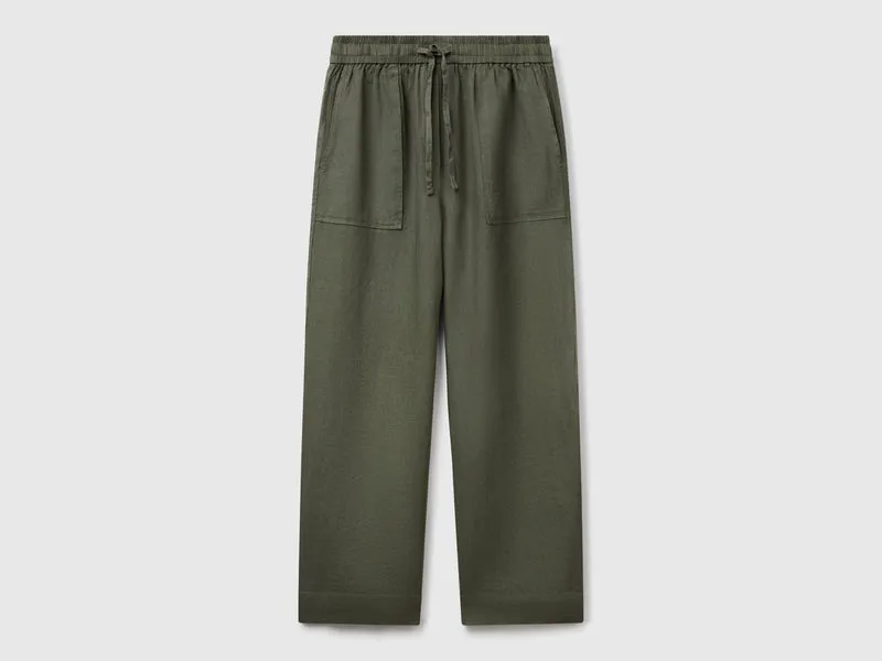 Pantaloni in puro lino con elastico