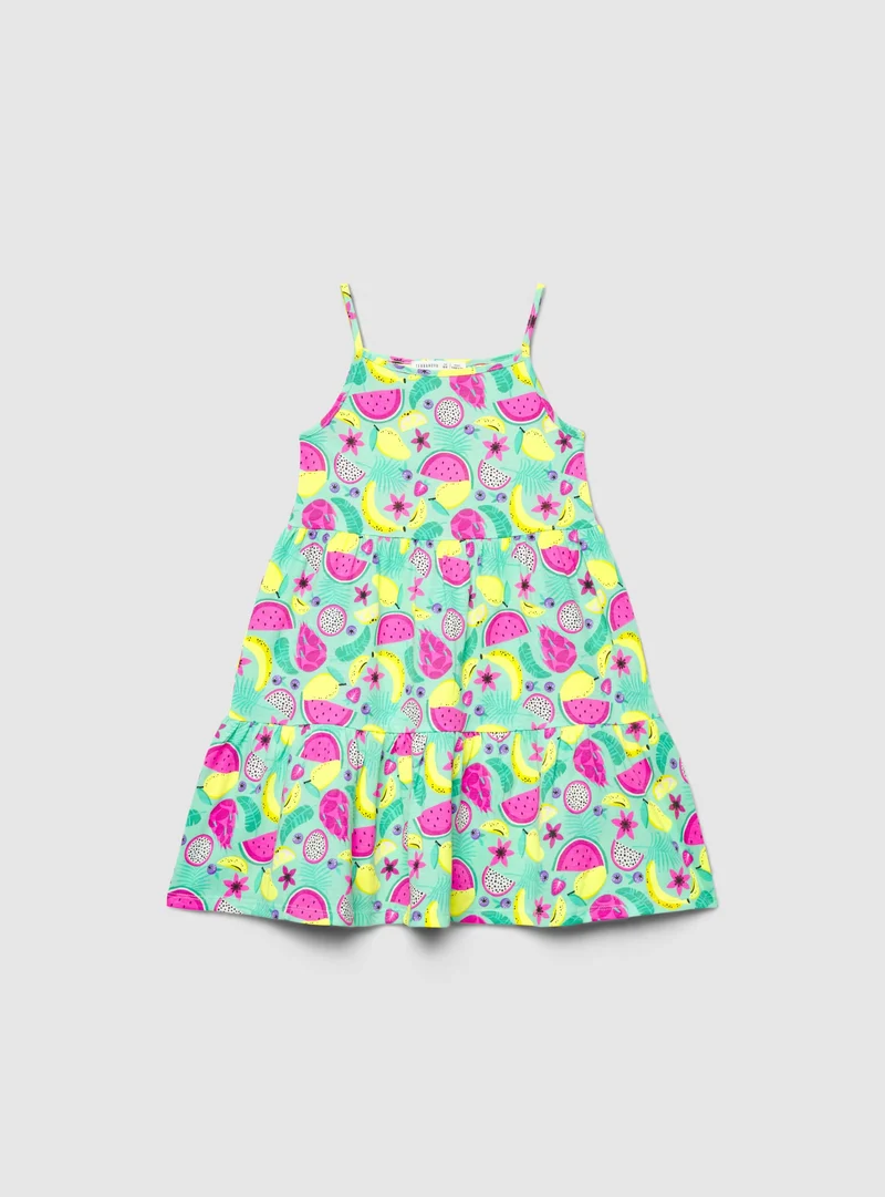 Vestito con stampa frutta e balze