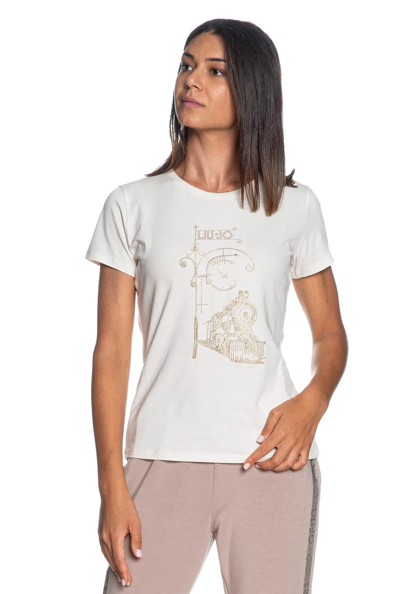 T Shirt Liu Jo Sport Delicate Embro Da Donna Panna