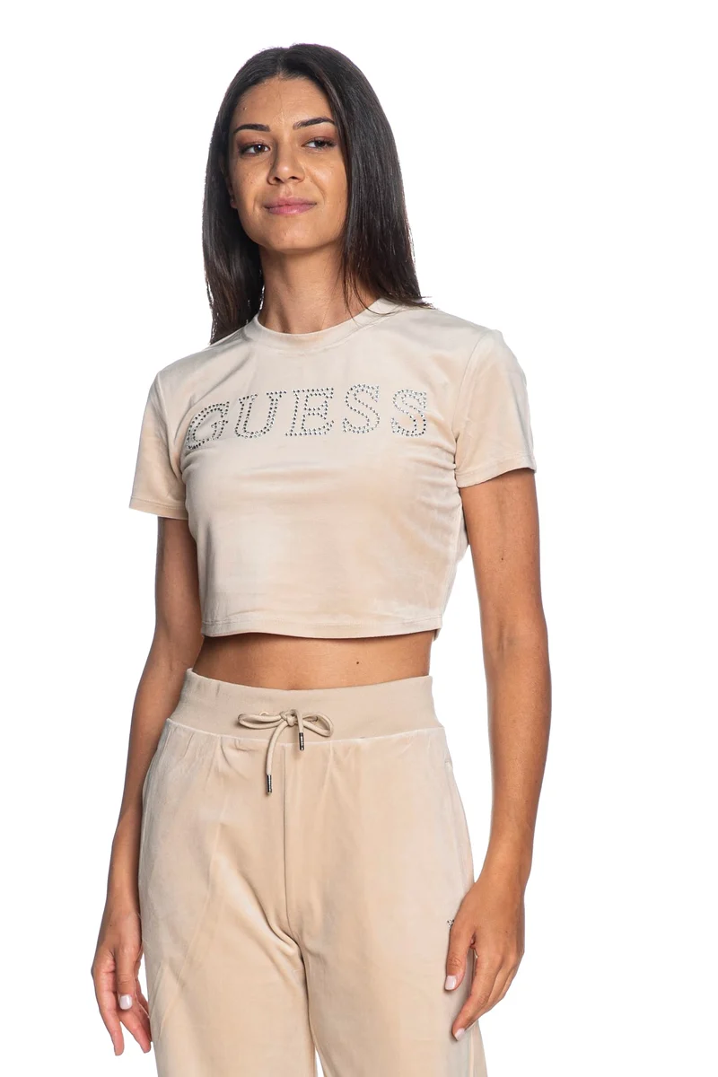 T Shirt Guess New Couture Da Donna Beige