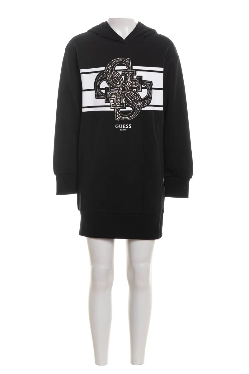 Abito Corto Guess 4 G On Stripes Hooded Girl Da Bambina Nero