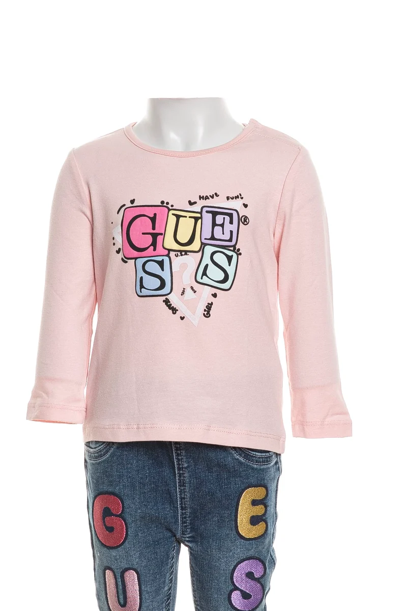 T Shirt Guess Swelling Print Baby Da Bambina Rosa Pallido