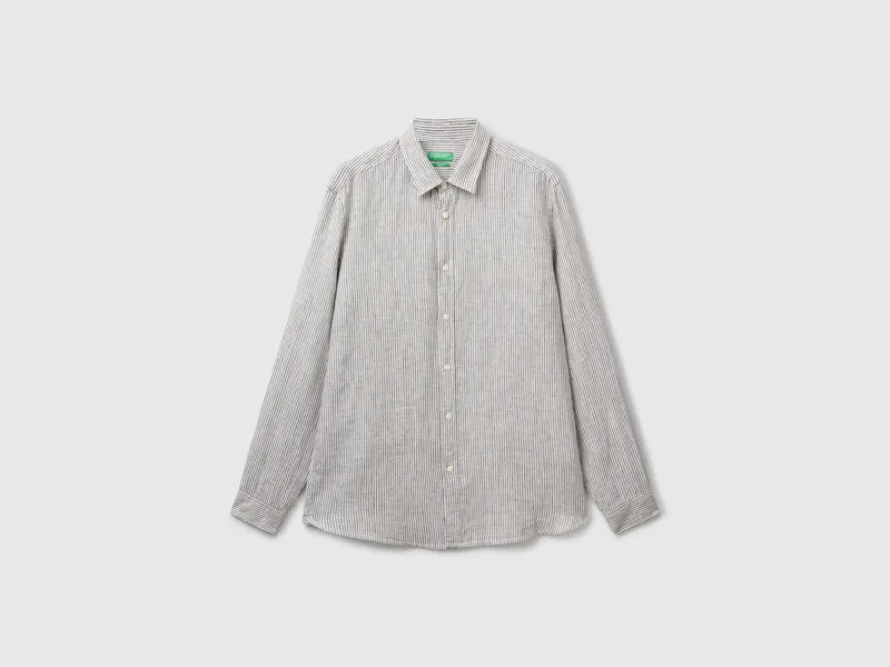 Camicia a righe verdi in puro lino