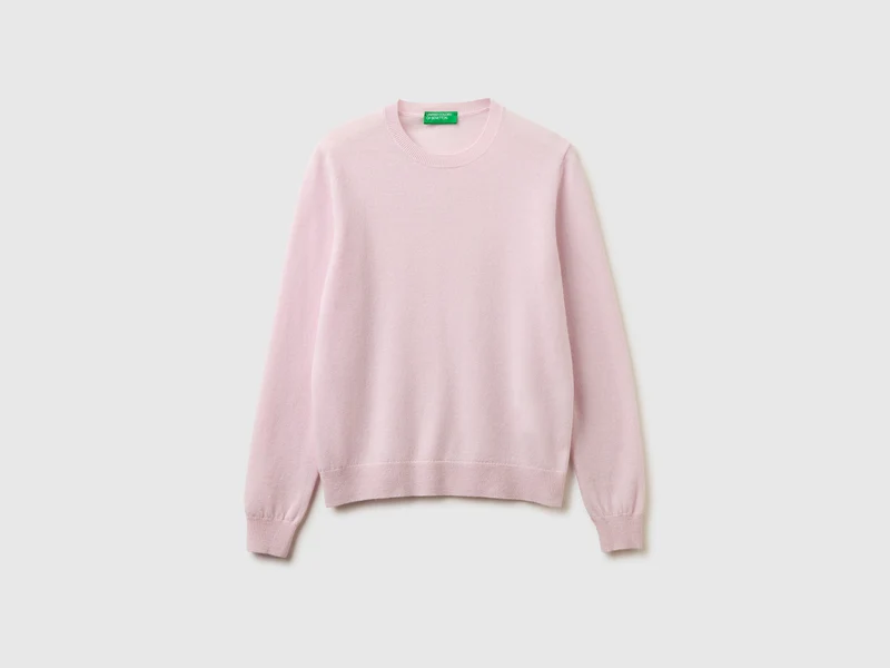 Maglia girocollo lilla chiaro in pura lana Merino