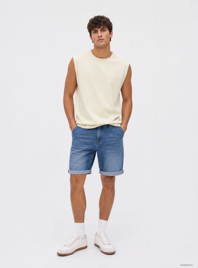Pantaloncini jeans con risvolto