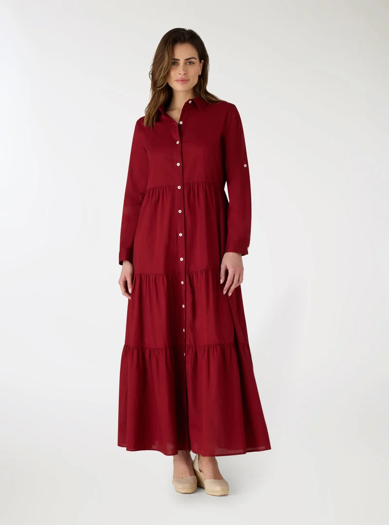 Vestito chemisier lungo con balze