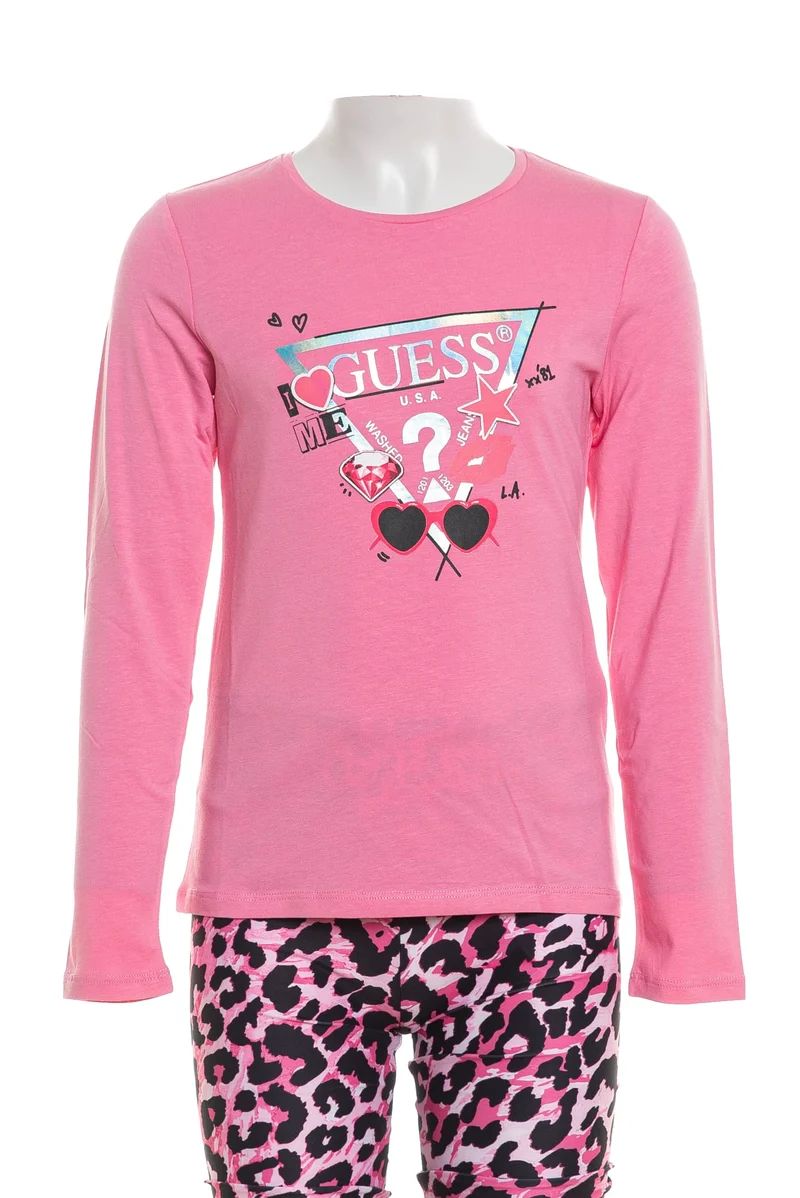 T Shirt Guess Glam Print Da Bambina Rosa Bubble