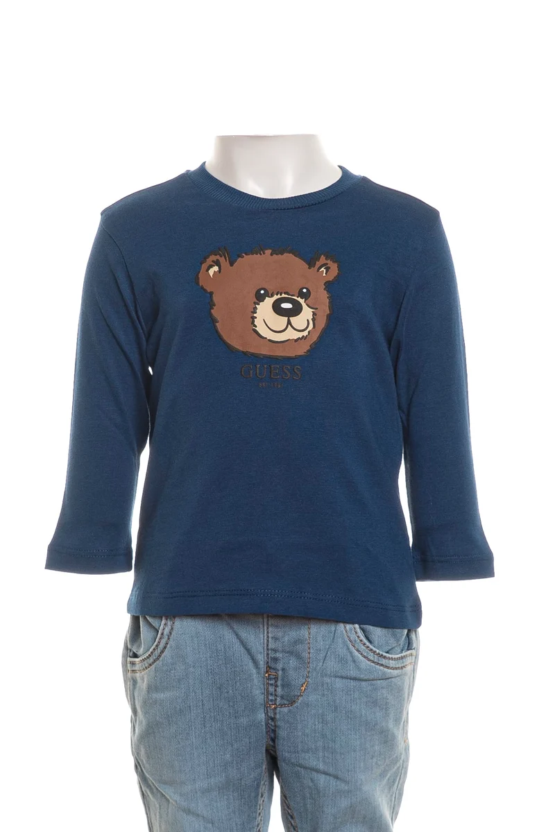 T Shirt Guess Bear Ls Crew Tee Da Bambino Blu Zaffiro