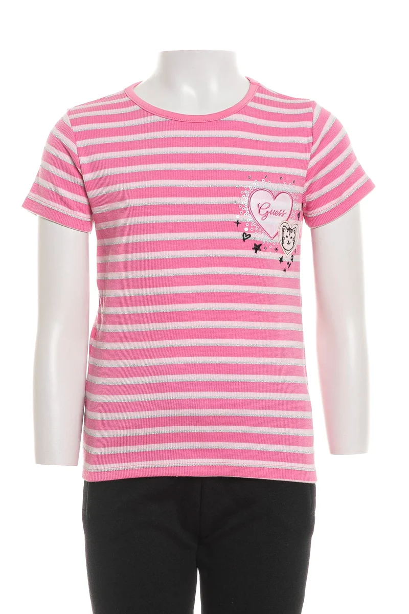 T Shirt Guess Rig Stripes Da Bambina Righe Rosa Bubble Rosa Silver