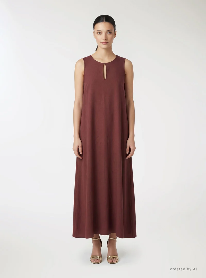 Vestito lungo effetto lino scollo a goccia