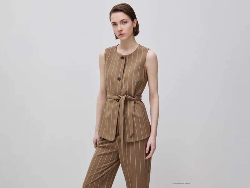 Gilet lungo gessato con cintura