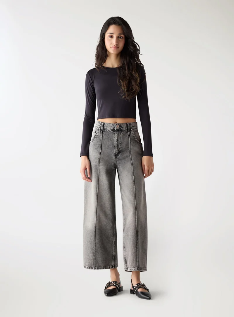 T-shirt crop a tinta unita