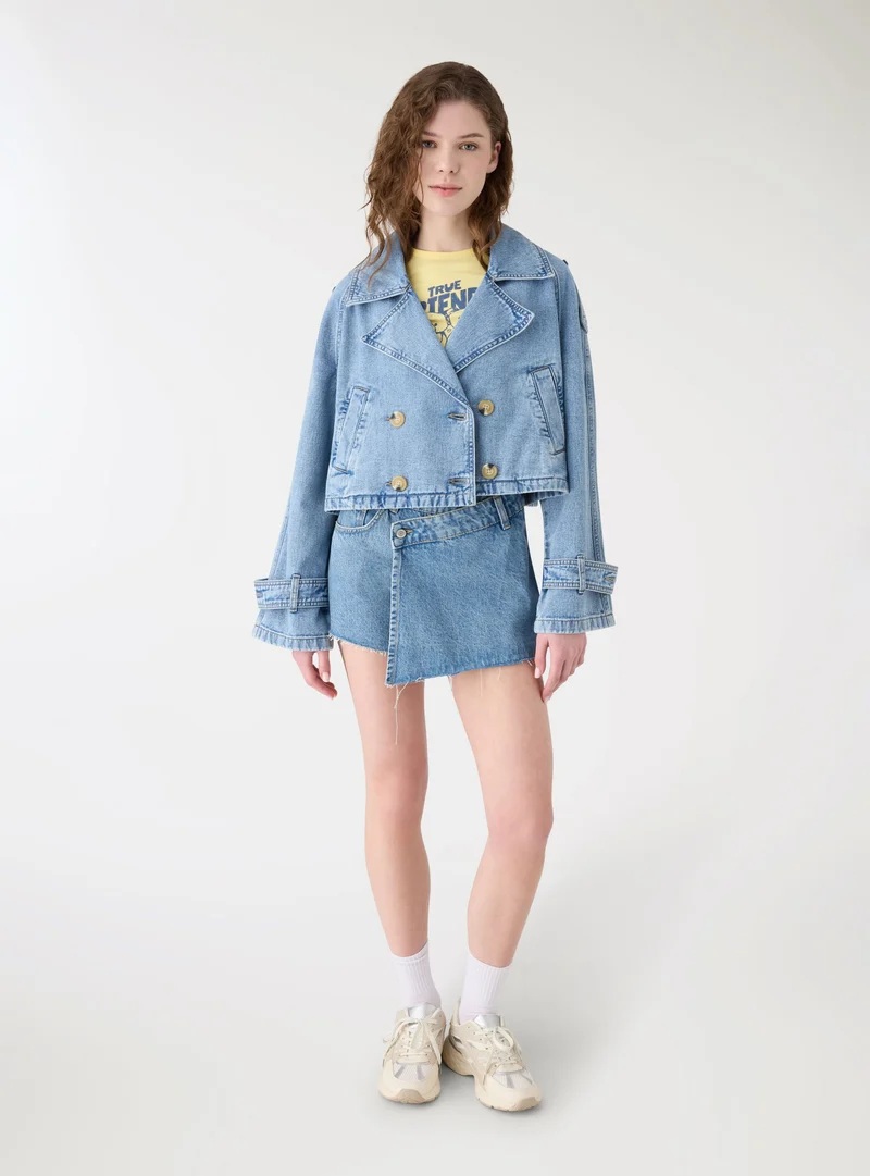 Trench corto in jeans doppiopetto