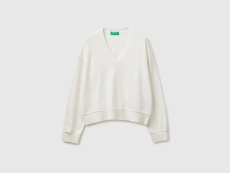 Maglia scollo a V in cotone e lana