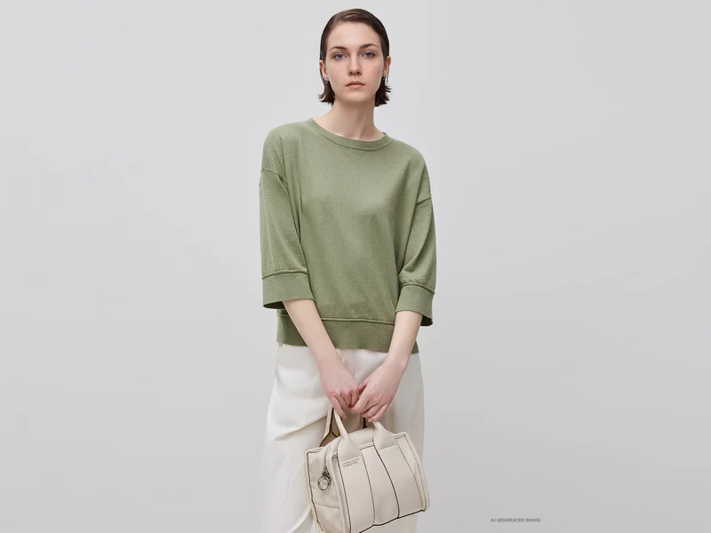 Maglia girocollo in cotone e lana