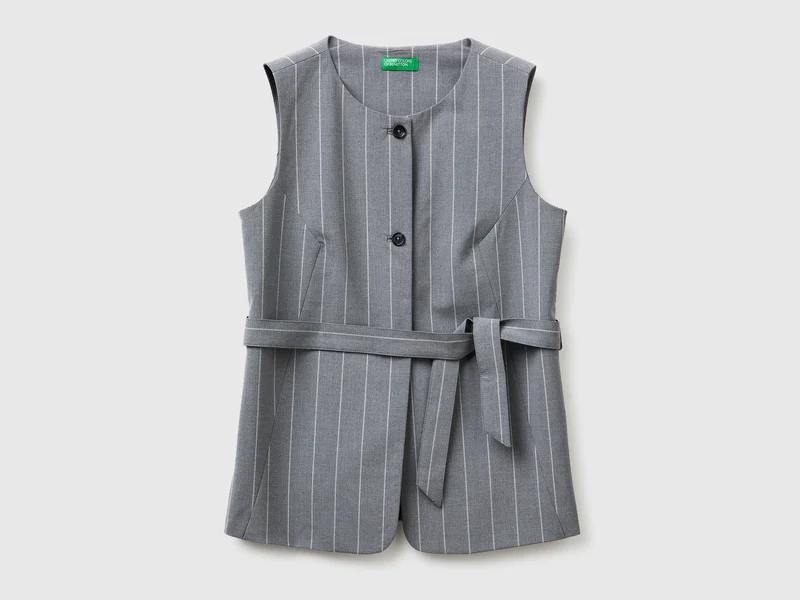 Gilet lungo gessato con cintura
