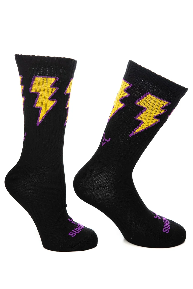 Calzino Sumomihi Lightning Black Sock Unisex Nero Fantasia Fulmini Giallo In Filato