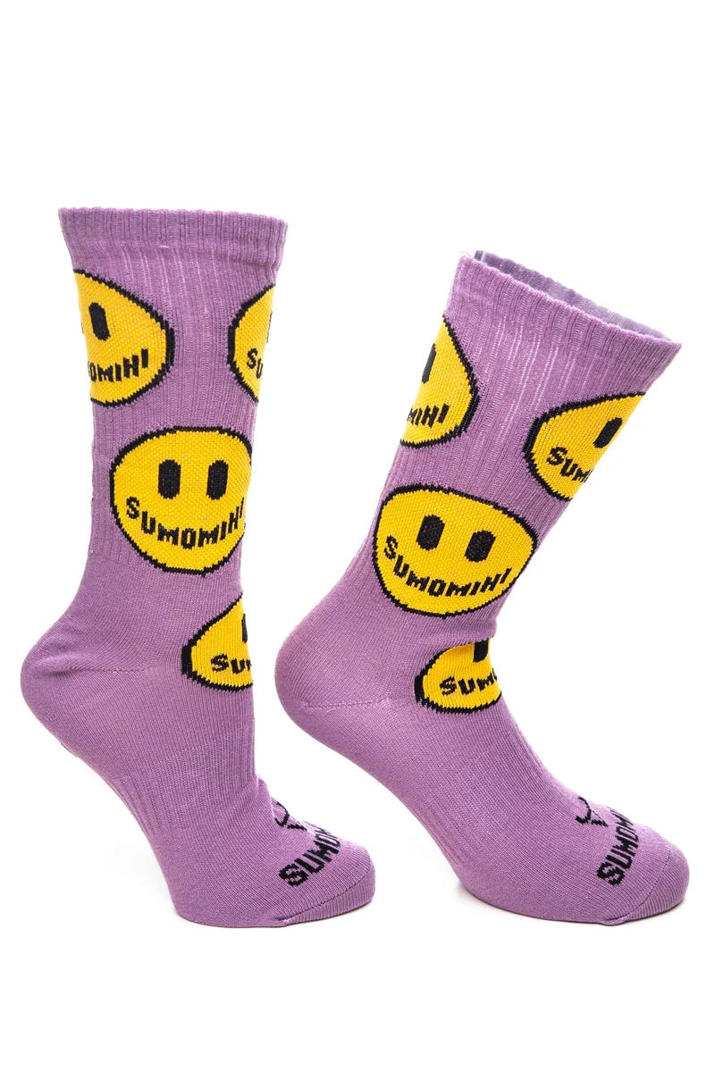 Calzino Sumomihi Smile Violet Sock Unisex Lilla Fantasia Smile Giallo In Filato