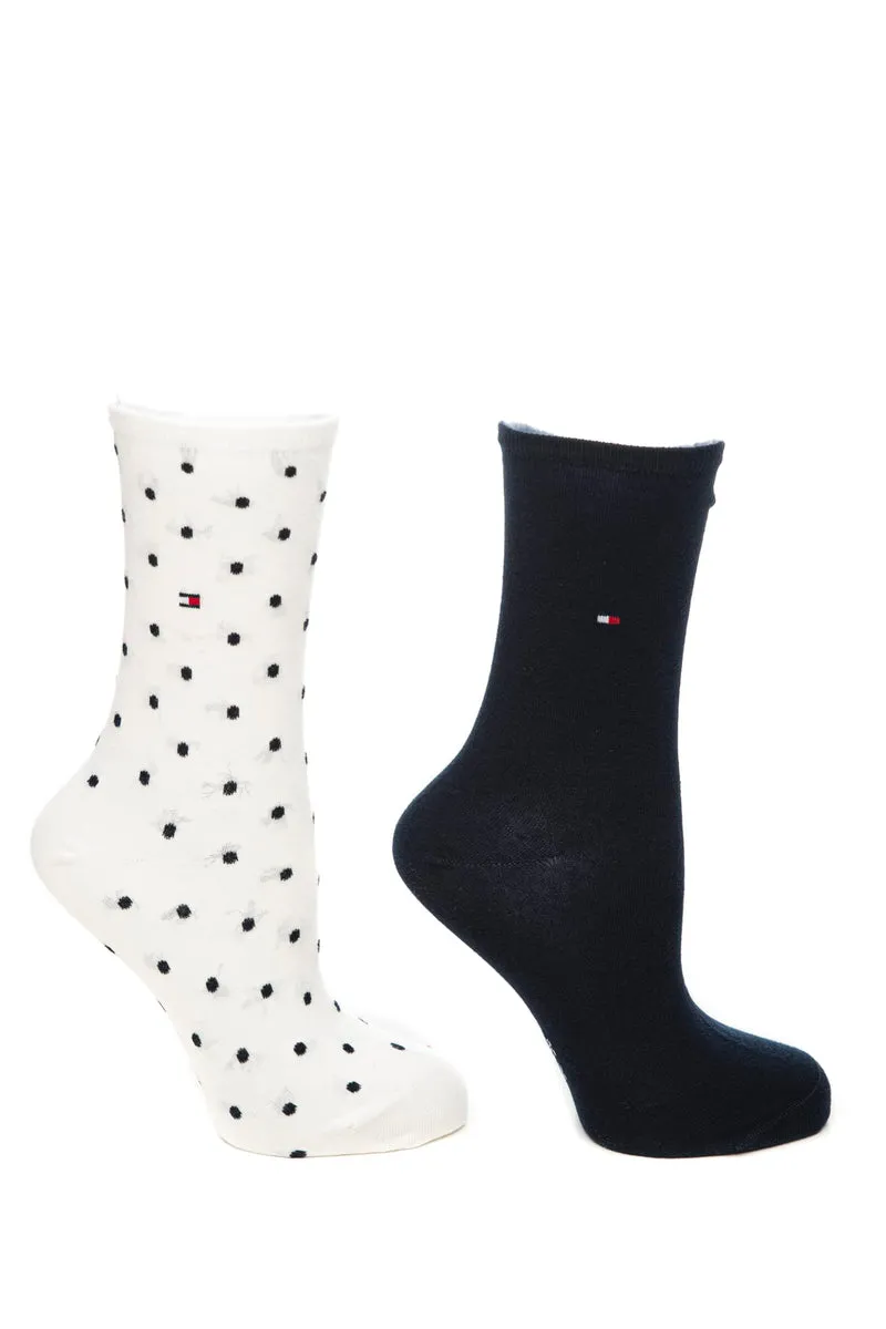 Calzini Tommy Hilfiger Th Womens 2pk Da Donna Pois Bianco Unito Blu In Misto Cotone E Poliammide