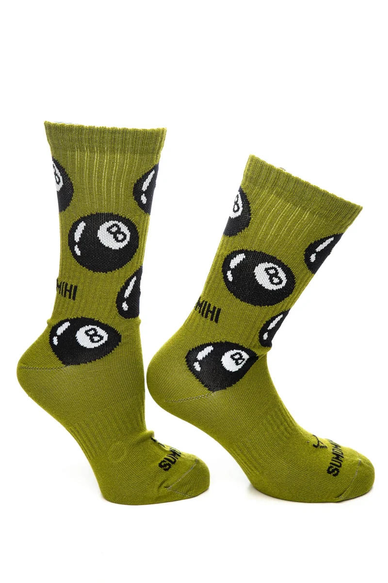 Calzino Sumomihi 8 Ball Sock Unisex Verde Acido Fantasia Palla 8 Nero In Filato