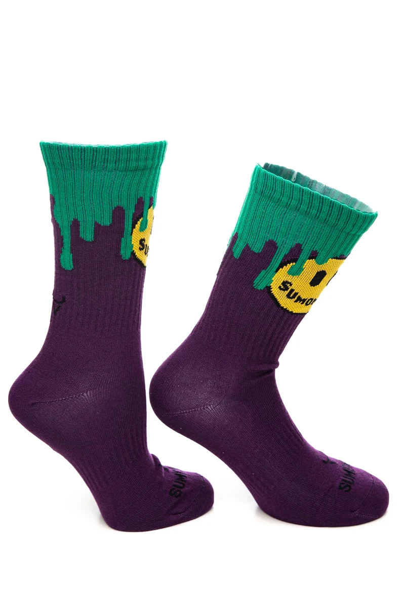 Calzino Sumomihi Smile 'N Drip Green Sock Unisex Viola Fantasia Slime Verde In Filato