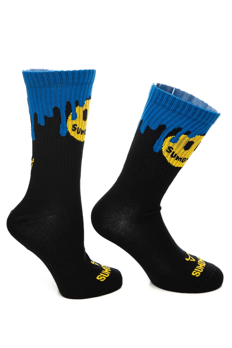 Calzino Sumomihi Smile 'N Drip Blue Sock Unisex Nero Fantasia Slime Blu In Filato