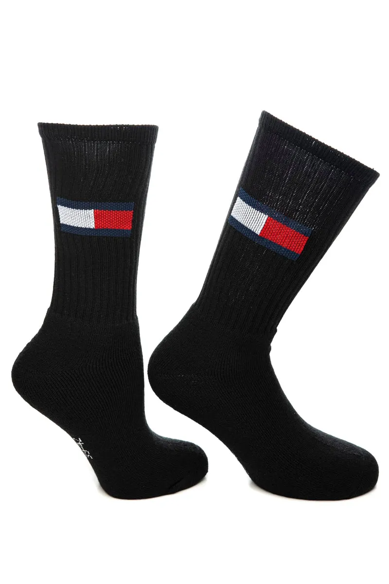 Calzini Tommy Hilfiger Th Rib Flag 2pk Unisex Nero In Misto Cotone E Poliammide