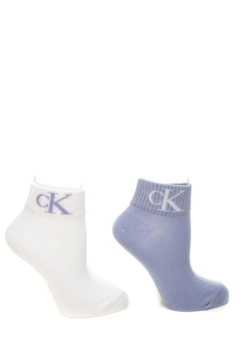 Calzini Calvin Klein Women's Quarter Da Donna 2pk Glicine Bianco In Misto Cotone E Poliammide