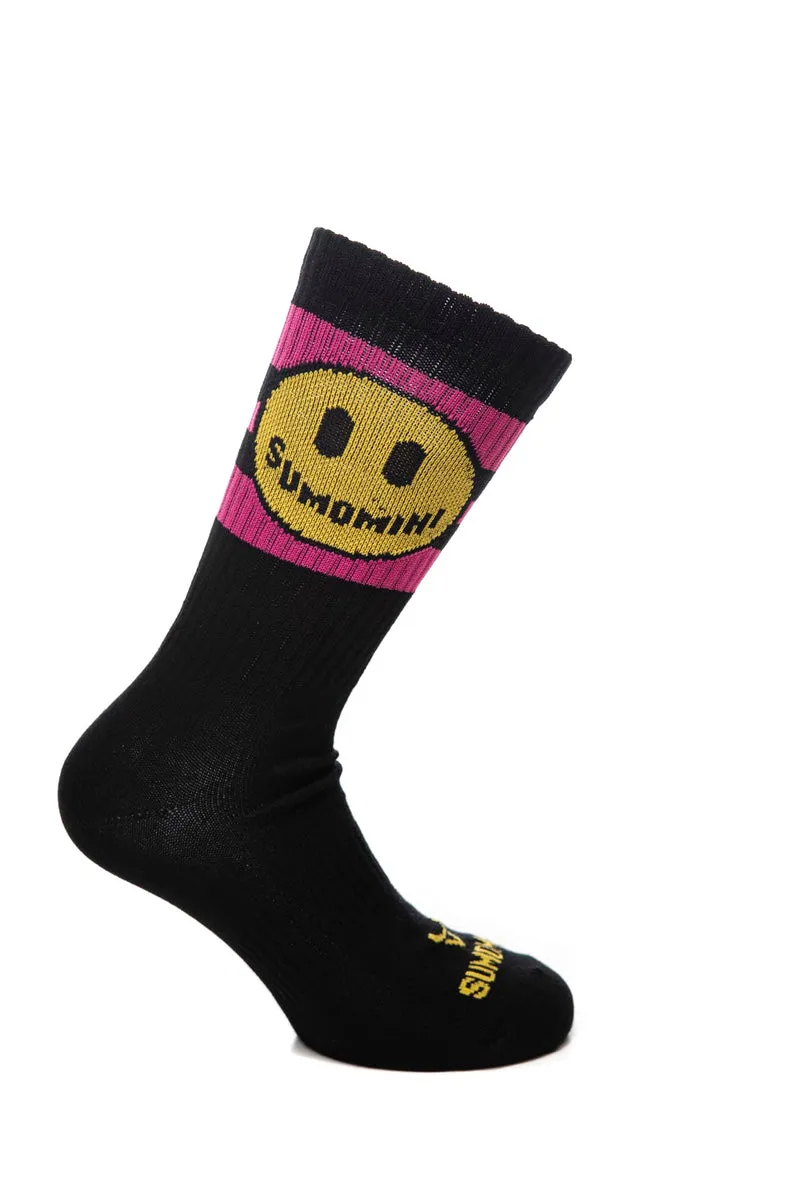 Calzino Sumomihi Smile Stripes Sock Unisex Nero Righe Fuxia In Filato
