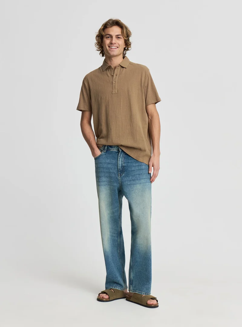 T-shirt polo effetto lino