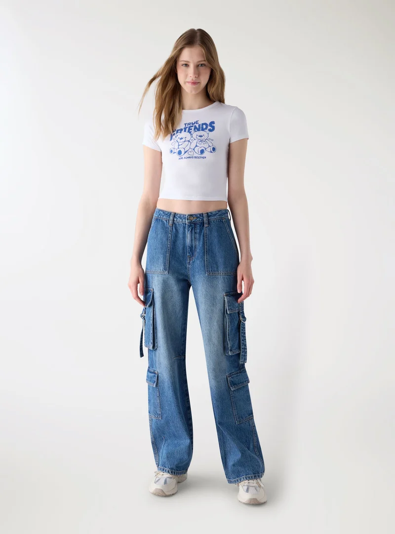 T-shirt crop con stampa orsetti