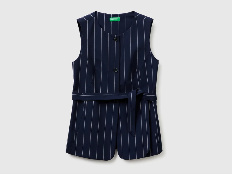 Gilet lungo gessato con cintura