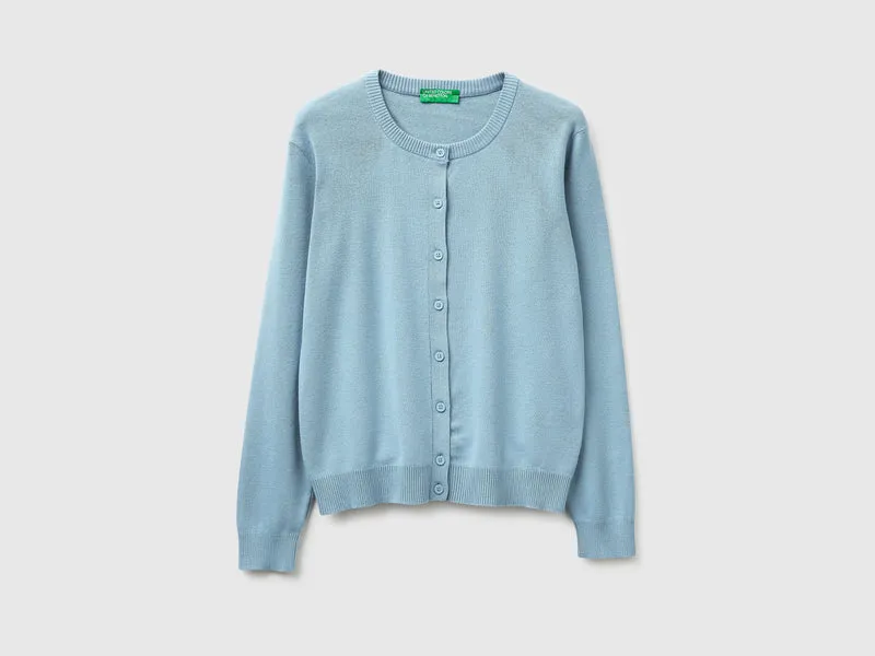Cardigan azzurro in cotone tricot