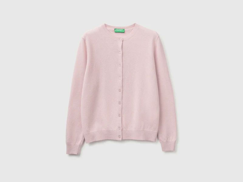 Cardigan girocollo lilla chiaro in pura lana Merino