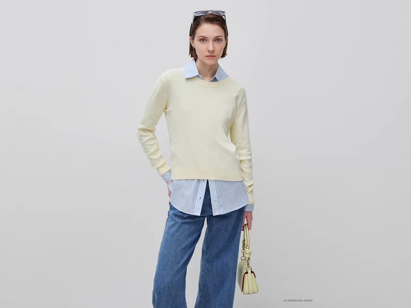Maglia giallo chiaro in cotone tricot