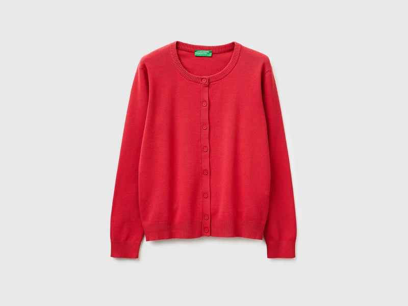 Cardigan rosso fragola in cotone tricot