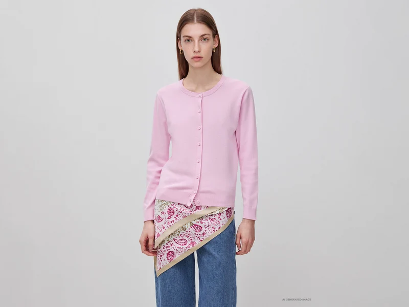 Cardigan rosa in cotone tricot